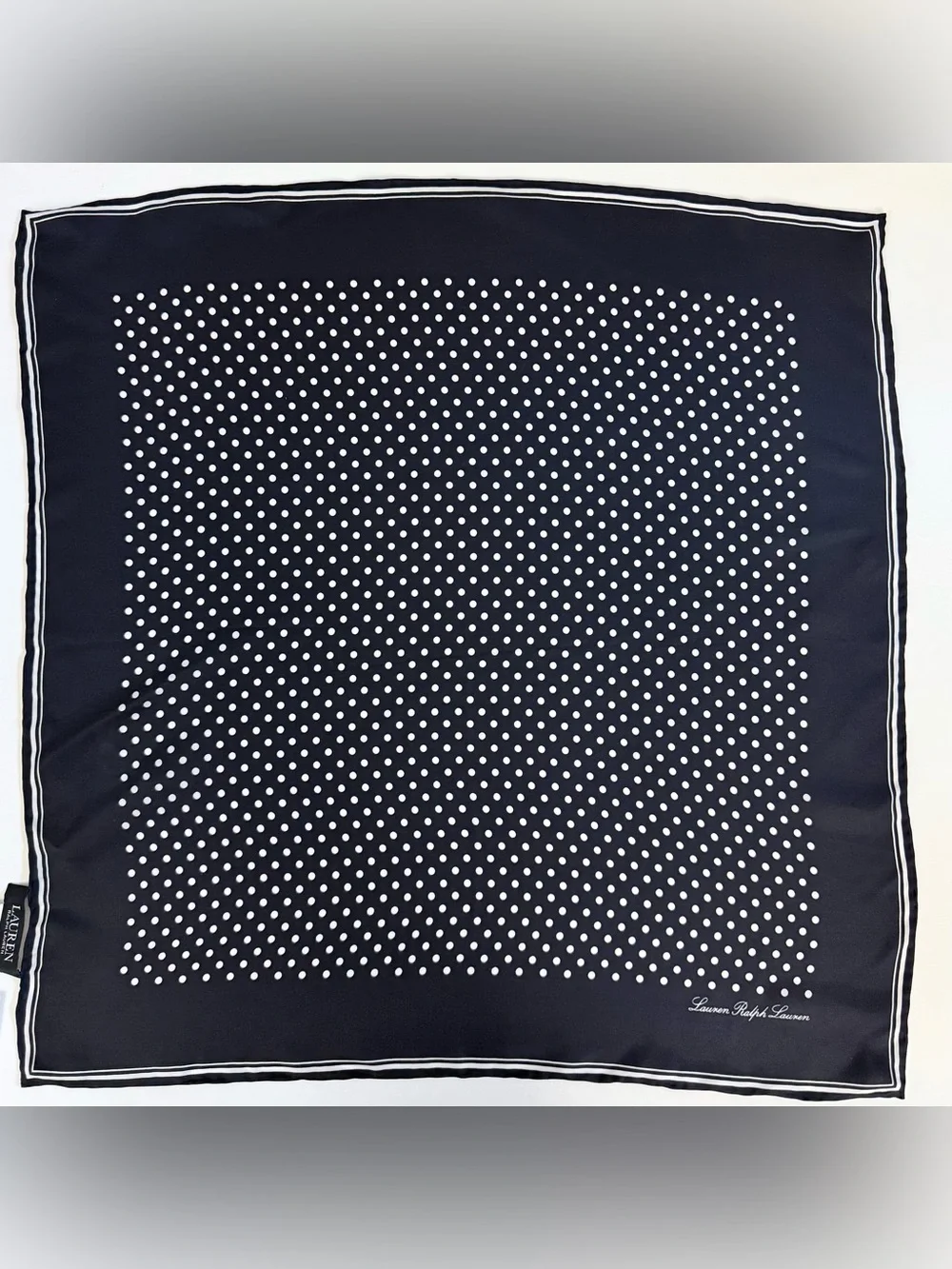 Lauren Ralph Lauren Black & White Polka Dot Silk Scarf/Twillie 22”x 22” Square